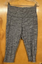 Women s High Waist Yoga Capri Leggings W/Side Pockets Sz L in Dk Gray Spacedye