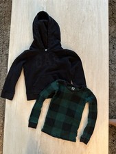 Boys Lot Of Two Gap Children  s Place Black Hoodie Green Gingham Thermal Size 5