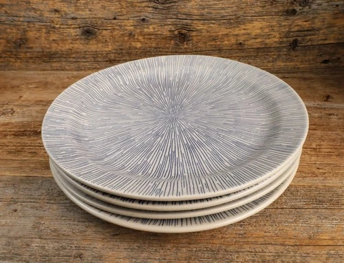 Set of Four Blue Pheasant Nolan Stoneware Dinner Plates Navy & Cream