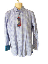 LUCHIANO VISCONTI Shirt Signature Series Medium blue white plaid long sleeve NWT