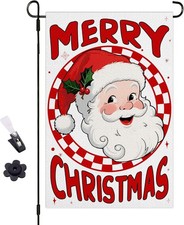 Christmas Garden Flag,12x18 inch Double Sided Christmas Santa Claus Burlap Flag,