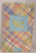 Spring Fling Tablecloth Round 60"Vinyl Pastel Easter Color Plaid Table Cloth