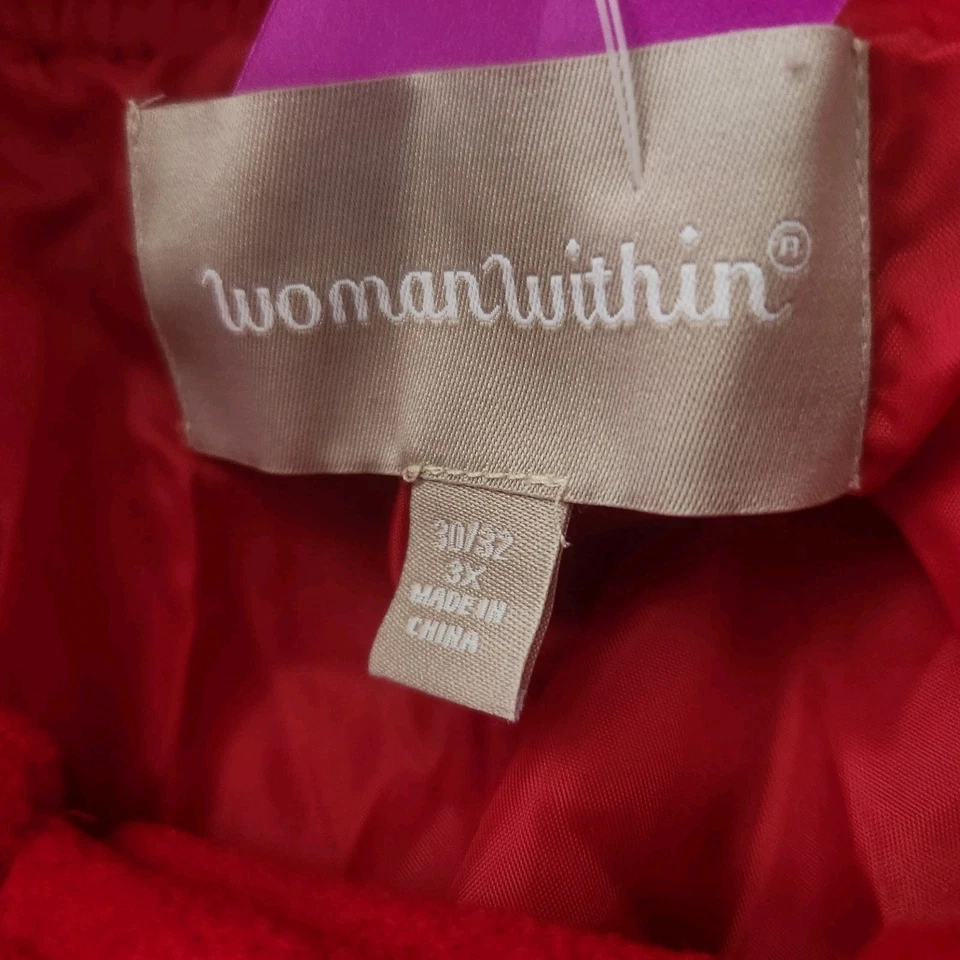 Woman WIithin Plus Size Red Funnel Neck Fleece  Swing Coat  30/32 3X - Image 3 of 3