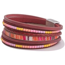 Boho Leather Wrap Bracelets Trendy Layered Bracelets with Magnetic Clasp Stra...