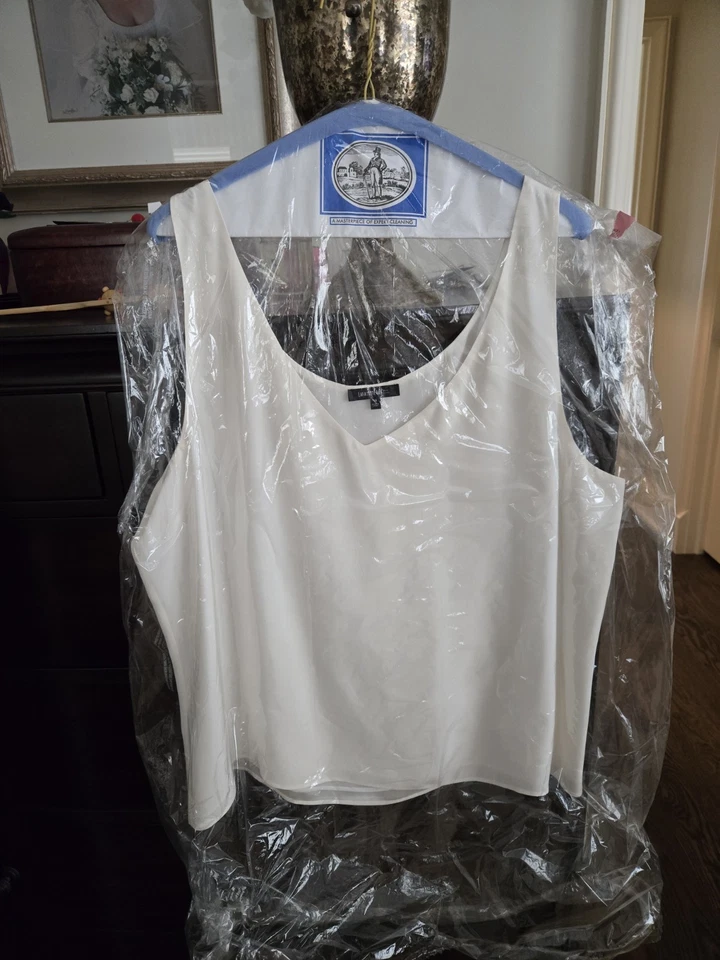 Blusa sin mangas Lafayette 148 blanca de seda forrada para mujer talla 14 crema” Foto 3 de 4