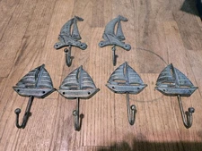 6 Cast Iron Sailboat Coat Key Hooks