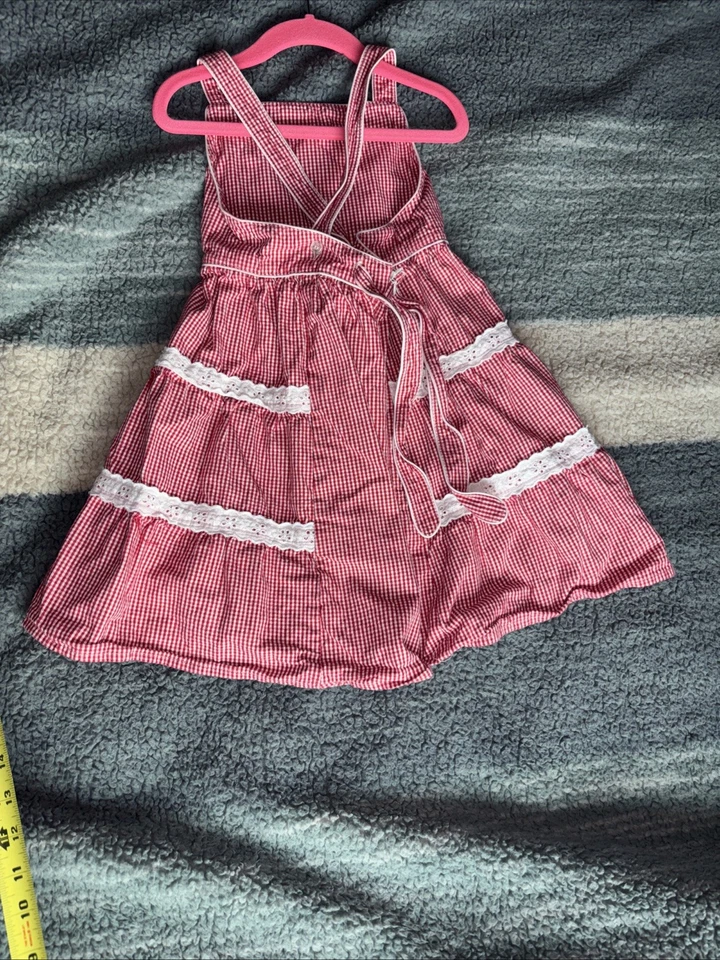 Disney Niños Rojo Blanco Guinga Floral Encaje Vestido Niñas Talla 6/6x De Colección Foto 4 de 4