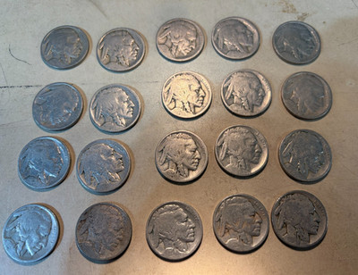 VINTAGE US Coin Lot Of 20 Buffalo Nickels 1910s-1930s? Dateless