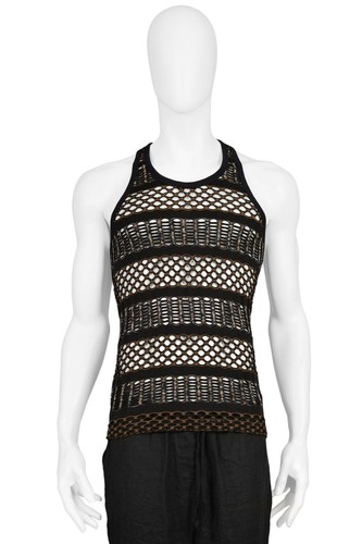 Raf Simons, VINTAGE RAF SIMONS BLACK & BROWN OPEN WEAVE TANK 2006