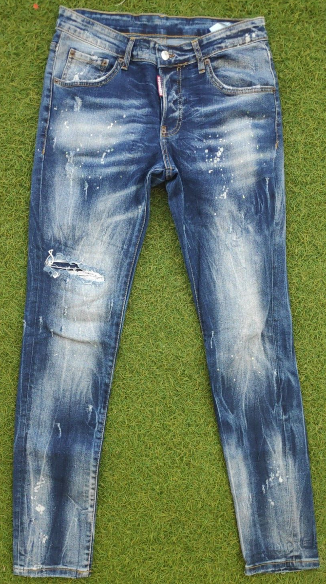 Dsquared2 Men's Distressed Slim Jean Jeans Paint Splatter Size 46