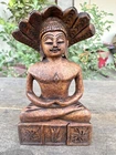 Antique Old Rare Hand Carved Wood Hindu Jain God Mahavir Buddha Figure Statue