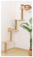 Cat Tree Wall Mounted with 4 Levels Shelves 73" Wood Corner Tower Climbing