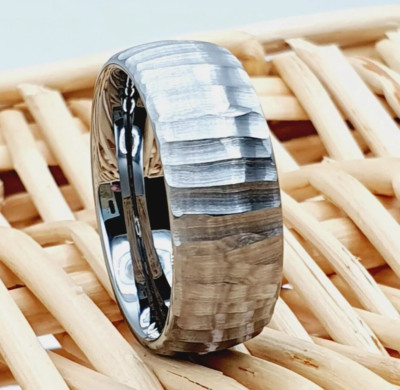 Carved Design Unique Men's Wedding Band Tree Bark Texture Tungsten Proposal Ring