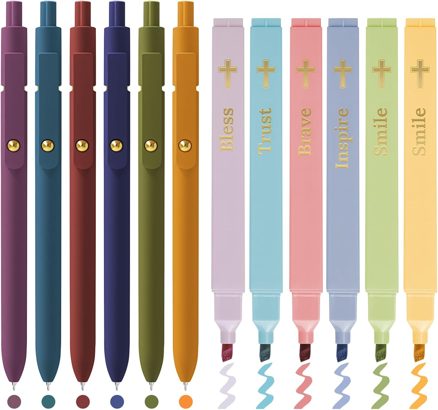 6Pcs Bible Highlighters & 6Pcs Colored Pens Set – Assorted Colors-image