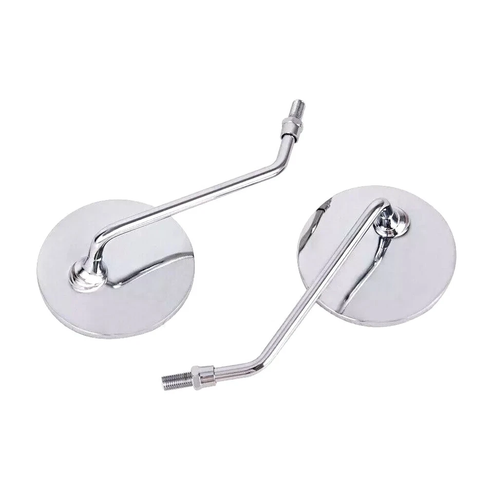 2 Universal Silver Round Motorcycle Mirrors -10MM FOR Honda Kawasaki Suzuki - Image 2 of 4