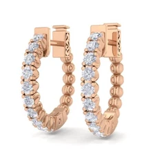 14 Karat Rose Gold Hoop Earrings with 1/2 Carat Natural Diamond