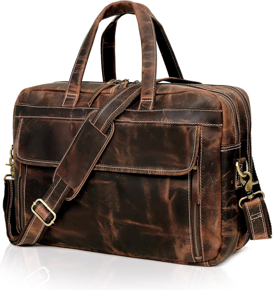 18 Inch Full Grain Italian Leather Briefcase for Men, Top Choice Gifts, Handcraf