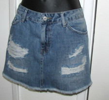 VTG Jeans Mini Skirt Denim Vanilla Star distressed Fringed-hem Women's Blue 7