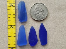 PURE BEACH SEA GLASS SURF TUMBLED CORNFLOWER BLUE COBALT LONG SHAPE FROSTED R1