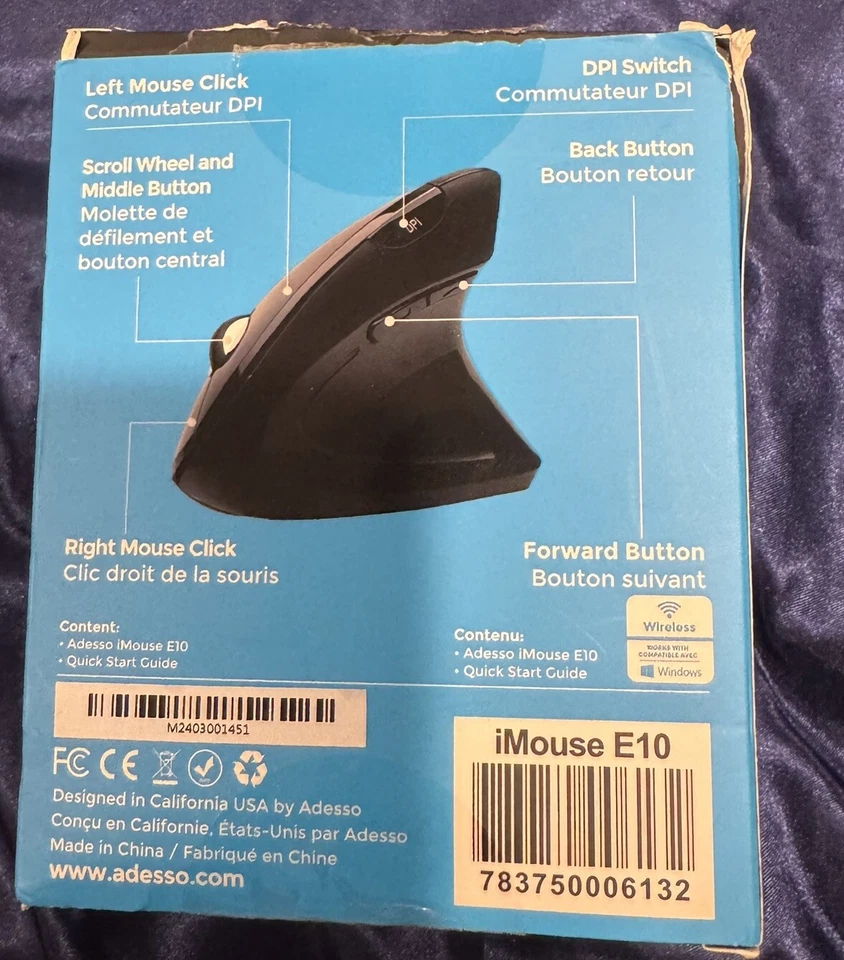 Adesso IMOUSE E10 iMouse E10 2.4GHz RF Wireless Vertical Ergonomic Mouse - Image 3 of 4