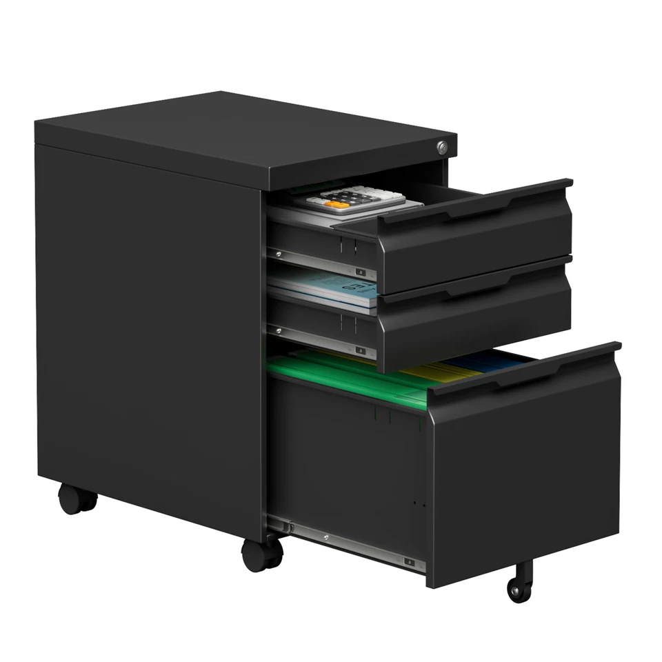 Archivador de 3 cajones con cerradura debajo del escritorio archivador de almacenamiento rodante Foto 2 de 4