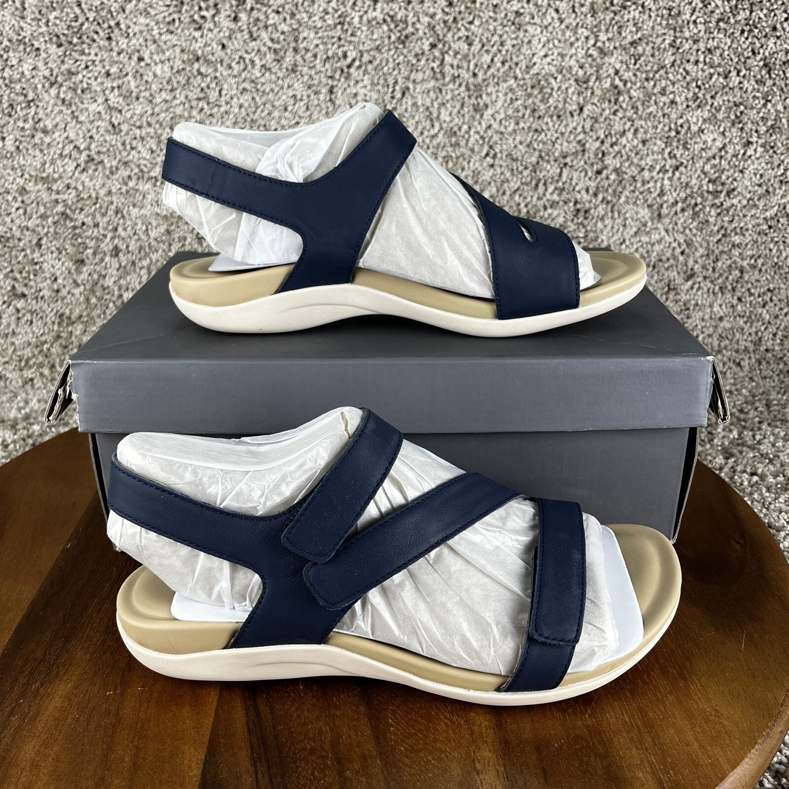 Abeo Oasis Strap Womens Size 6 Sandals Leather Orthopedic Arch Support Navy