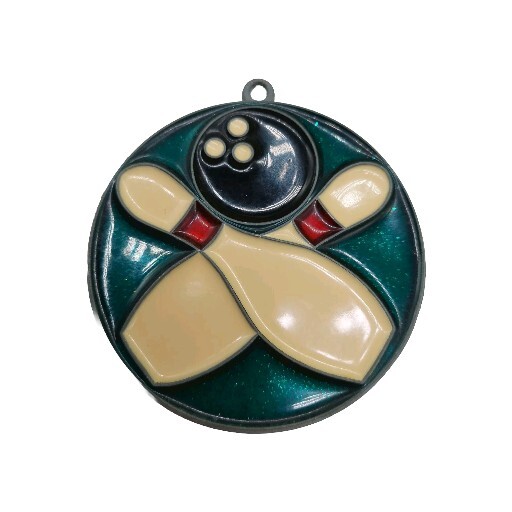 Stained Glass Look Bowling Ball & Pins Suncatcher Ornament Vintage Round 4