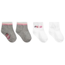 NWT NEW Fendi Baby girls gray and white 2 pack logo socks size 1