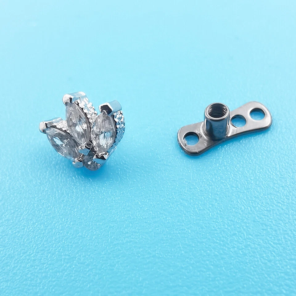 1PC Micro Dermal Anchor Top G23 Titanium Base Clear CZ Skin Diver Piercing 14G - Image 2 of 4