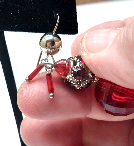 Silberfarbene elegante große rote Strass Ohrhänger Draht - Bild 3 von 4