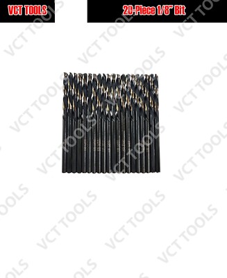 VCT 20 PACK 1/8'' LEFT HAND BLACK & GOLD HIGH SPEED STEEL DRILL BITS 