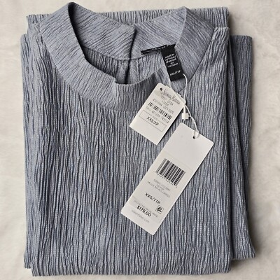 $178 Eileen Fisher Woven Plisse Mock Neck Sleeveless Tunic Dress