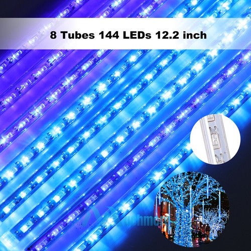 Solar Shower Rain Lights, 8 Tube 144 LEDs Icicle Tree Lights Patio Xmas Decor - Picture 22 of 33