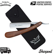 Wood Handle Straight Stainless Steel Razor Blades Barber Folding Shaving Knife