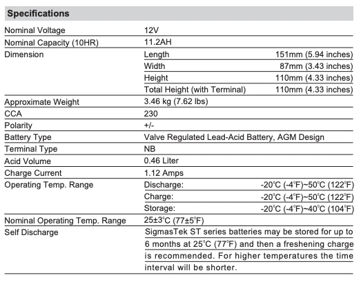 Honda 1100CC Shadow Spirit VT1100C, 1985-1997 Battery (Replacement) (230CCA) Foto 4 de 4