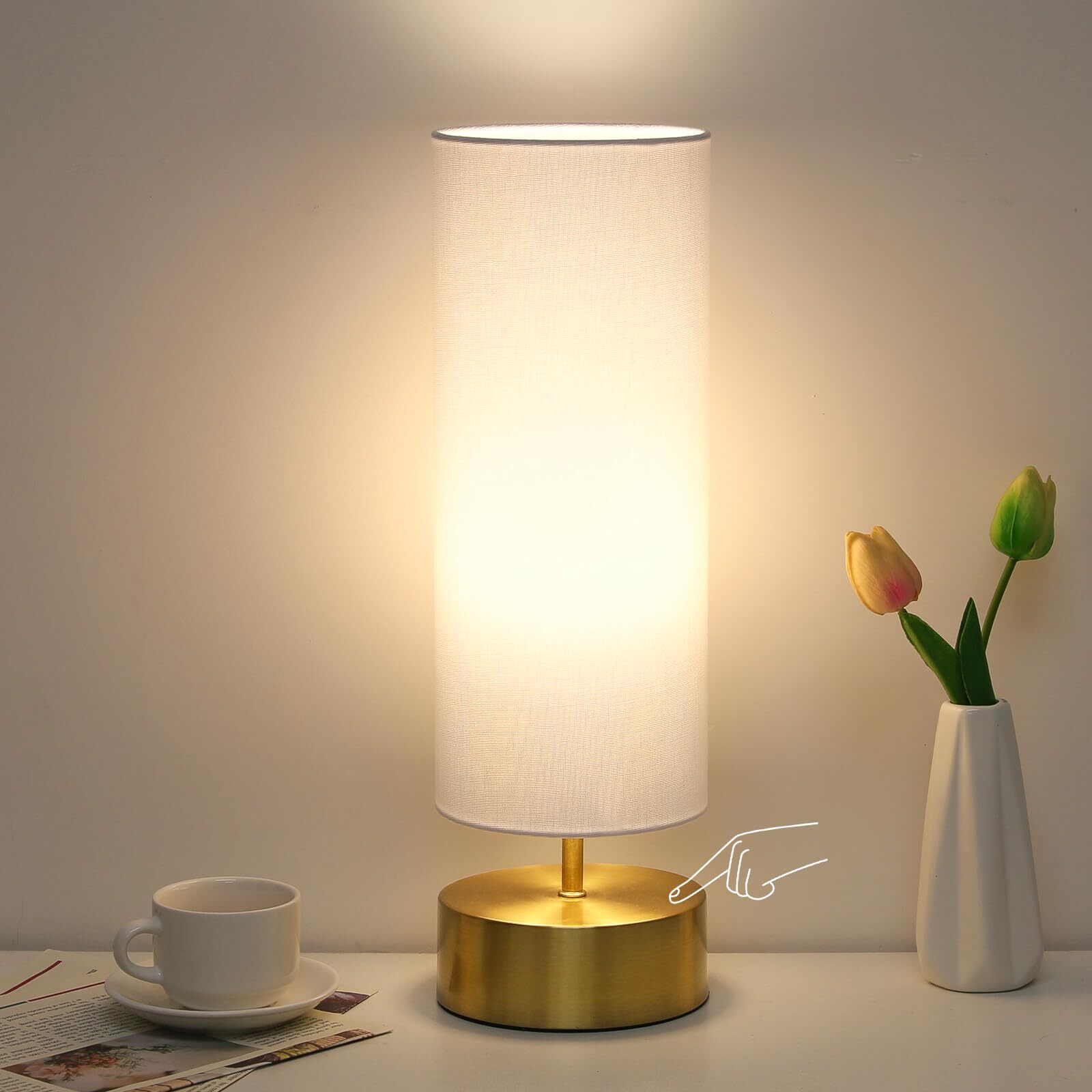3-Way Dimmable Table Lamp, Touch Control Nightstand Lamp with White Lampshade...