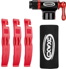 CO2 Inflator with Tire Levers - Presta & Schrader Valve Compatible - Black 