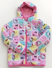Hello kitty girl's puffer jacket pink Reversible fleece lined size M 7/8
