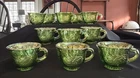 Vintage Iridescent Green Carnival Glass Punch Cups - Set Of 12 - Harvest/Holly