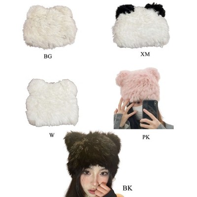 Plush Panda Hat Plush Cat Ear Beanie Hat Faux Fur Bear ear Hat Little Devil Hat