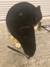 VTG Black Aviator, Motorcycle. Bomber Hat, Cap, Liner Men’s L/XL