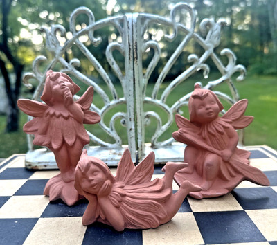 Lot Of 3 Fairy Garden Pixie Terra Cotta Figures 3''-4''