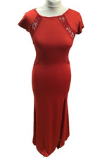 HANDMADE Red Dress, Long, Short Sleeve Lace Detail U.K 10 CLEARANCE PRICE