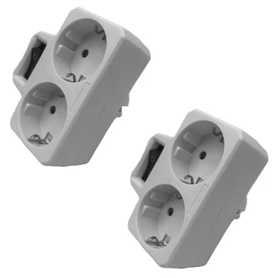 MARKENLOS 2 Stück 2-fach Steckdosenadapter Mehrfachstecker mit Schalter Schutzkontakt 16A