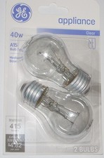 NEW  GE - 40 Watt - Appliance Clear Light Bulbs - A15 - 1 Pack/2 Bulbs 40w