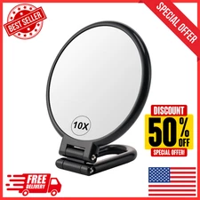 1X/10X Magnifying Handheld Mirror Double Sided, Foldable Travel Makeup Mirror, A