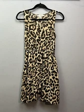Sans Souci Dress Womens Small Leopard Print Sleeveless Chiffon Mini Animal Pocke