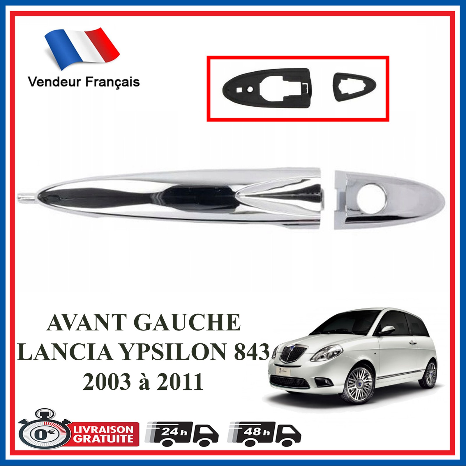 Poignée de porte avant gauche pour Lancia Ypsilon 843 d'origine OE 735350098