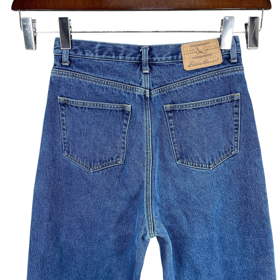 Vintage Eddie Bauer Jean Women Sz 12 Tall Blue Plaid Flannel Lined High Rise 90s - Image 4 of 4