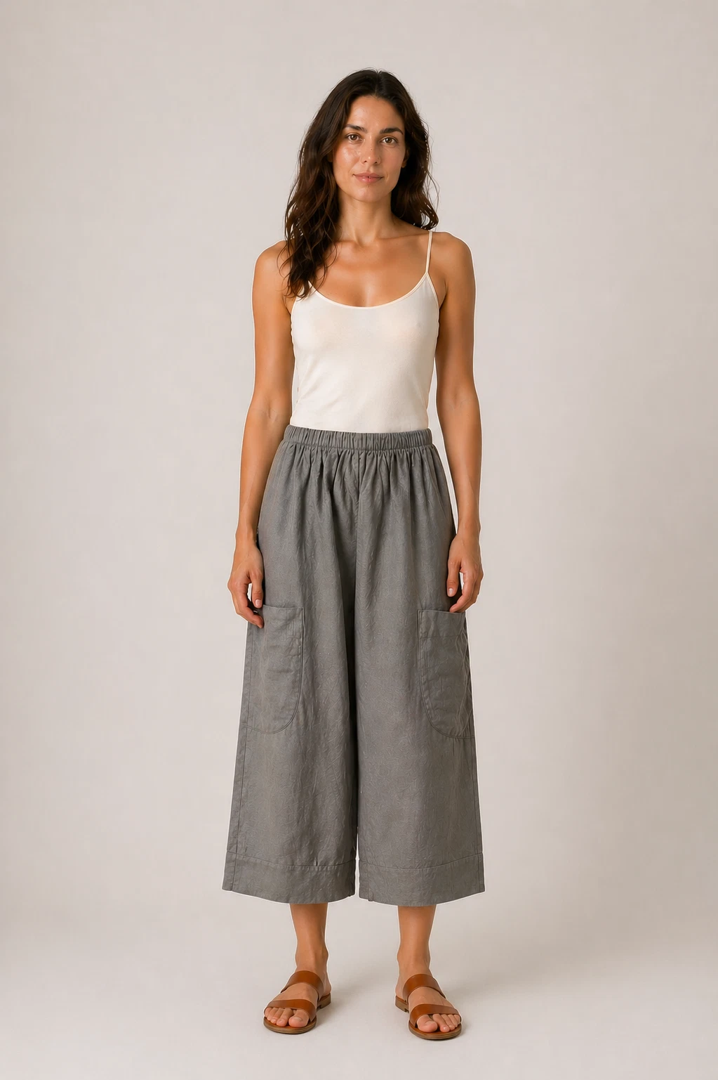 Italian Linen Short Cropped Baggy Trousers Size 12-20